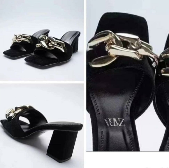 ZARA HEELED VELVET SANDALS WITH CHAIN Bloggers favorite - Picture 6 of 14